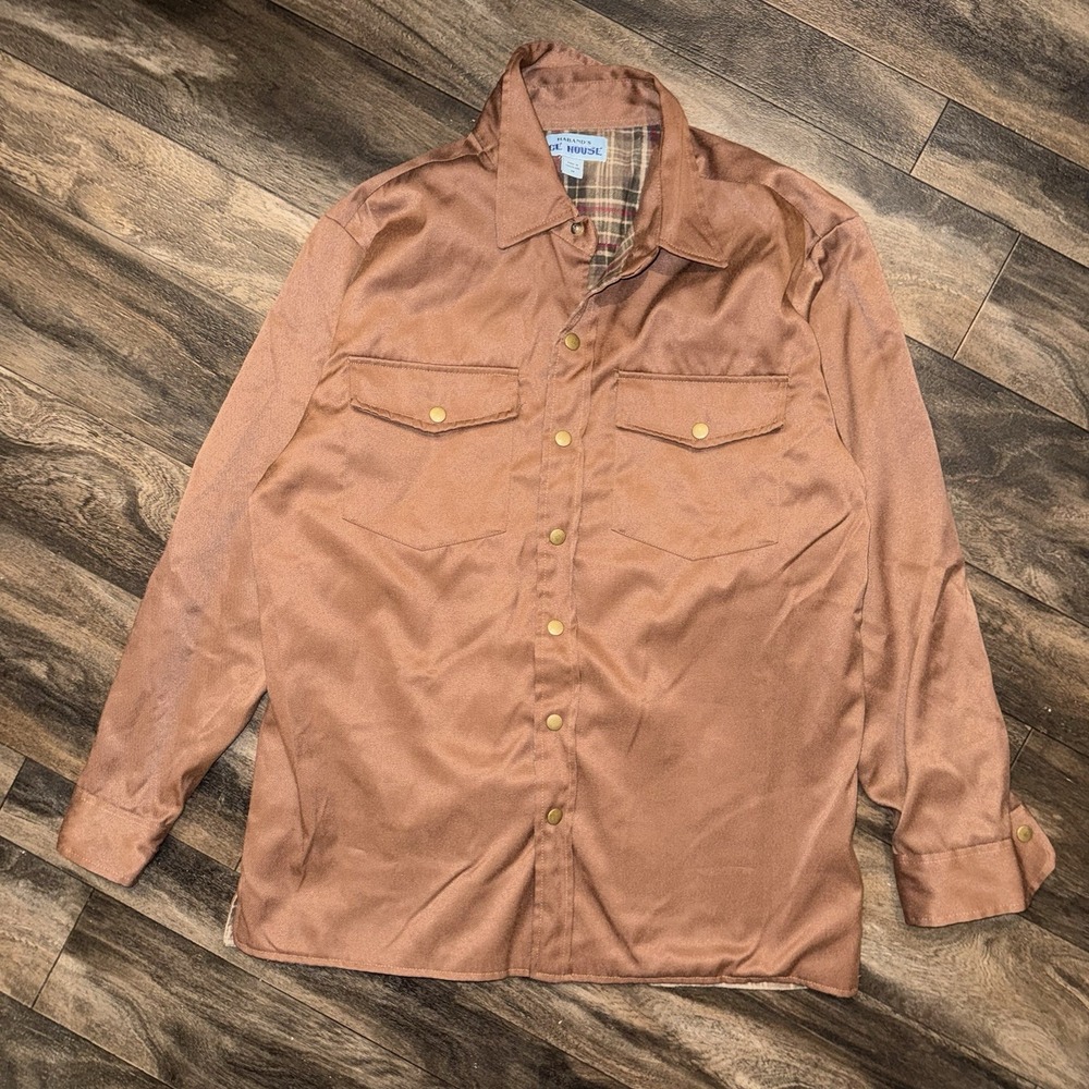 Haband's Ice House Flannel-Lined Shirt Jacket Long-Sleeve Men's Medium Brown